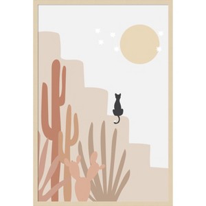Amanti Art Cat with Cactus by Melloi Art Prints Wood Framed Wall Art Print - 1 of 4