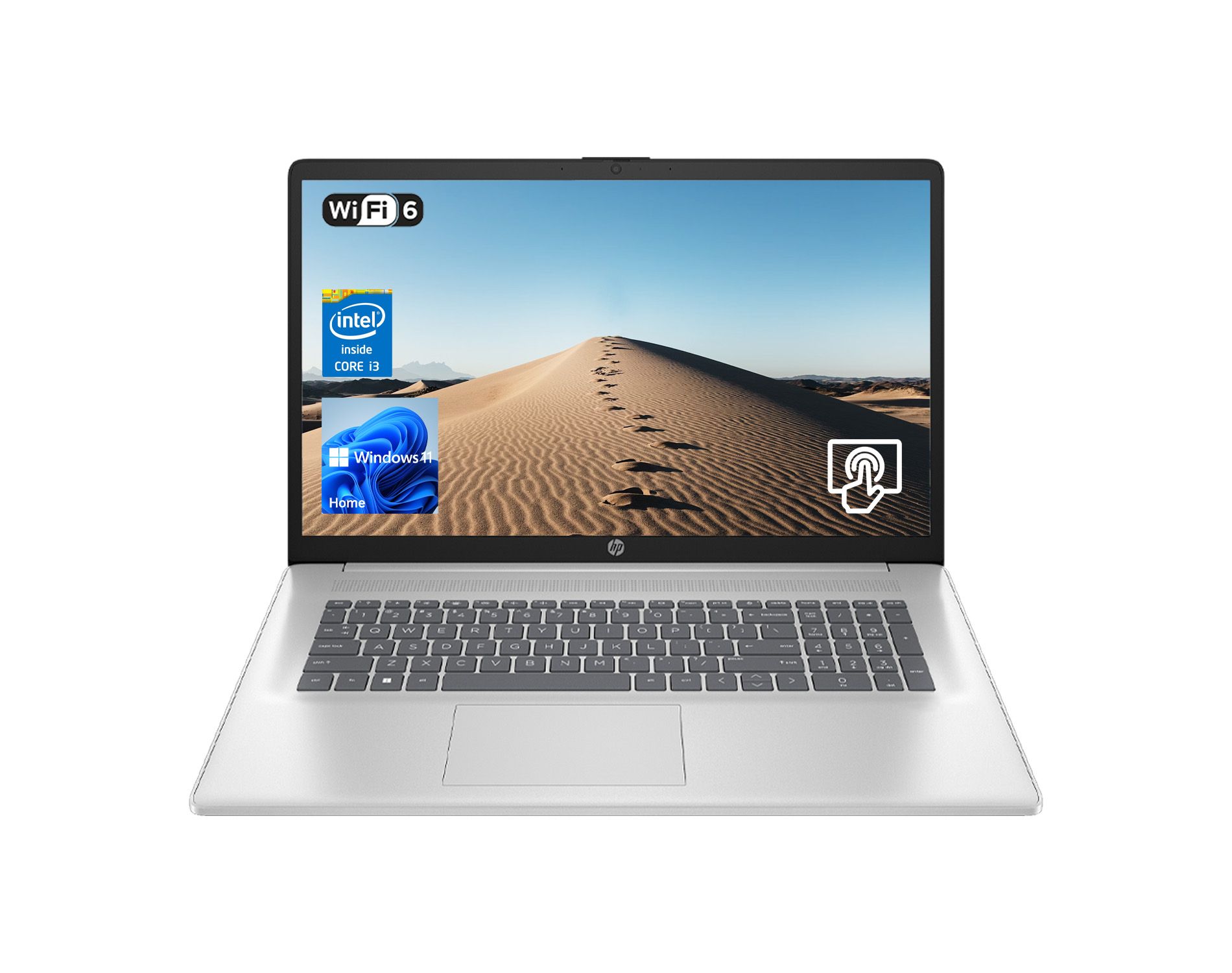 HP Essential 17.3" Touch Laptop, i3-N305, UHD Graphics, 16GB RAM, 128GB eMMC + 512GB SSD, Wi-Fi 6, Windows 11 Pro, Silver
