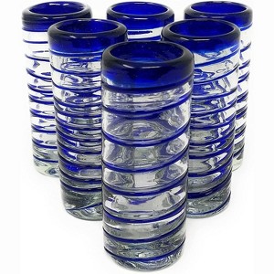 Dos Sueños Mexican Hand Blown  Tequila Shot Glasses - Blue Spiral - 2oz - Set of 6 - 1 of 4