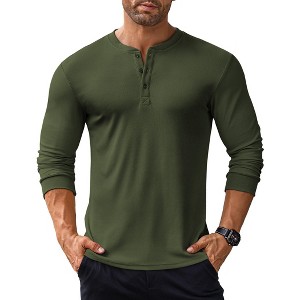 COOFANDY Men's Long Sleeve Henley Shirts Stretch Ribbed T-Shirts Fashion Casual Basic Tops - 1 of 4