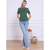 INSPIRE CHIC Women's Floral Lace Mock Neck Puff Short Sleeve Elegant Blouse - 4 of 4