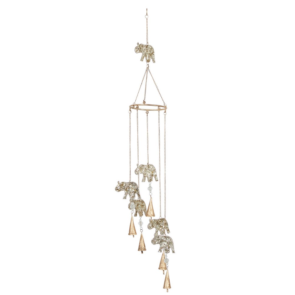 Photos - Other interior and decor 39" Iron Eclectic Elephant Windchime Gold - Olivia & May