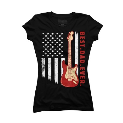 Junior's Design By Humans Best Dad Ever Guitar and Flag By MINHMINH T-Shirt