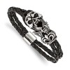 Chisel Stainless Steel and Enameled Skull with Black Glass 2 Strand Braided Black Leather 8.5" Bracelet - 2 of 4