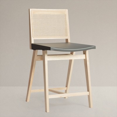 Klarel Elye Caned Back Counter Stool Natural Ash And Graphite Leather   GUEST 67351bd2 8716 497b 9149 A775972db405