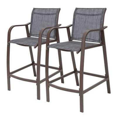 2pc Outdoor Counter Height Bar Stools - Black/Gray - Crestlive Products