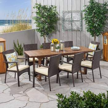 Wilson 9pc Acacia Wood Dining Set With Expandable Dining Table - Teak ...