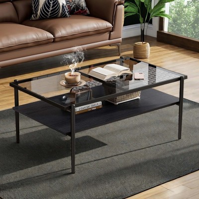 NicBex Modern Rectangle Coffee Table with Glass Top and Metal Legs for Living Room
