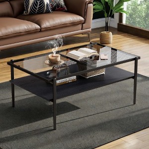 NicBex Rectangle Glass Coffee Table Modern Living Room Centerpiece with Reinforced Metal Legs Tempered Glass Top - 1 of 4