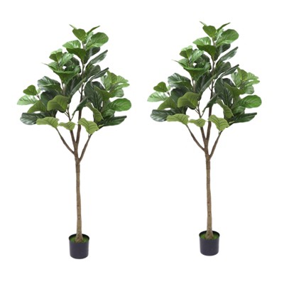 2Pack Artificial Fiddle Leaf Fig Tree, Faux Fiddle Leaves Fake Fig Silk Tree in Pot,Home Indoor Corner Decor for Living Room Bathroom Office