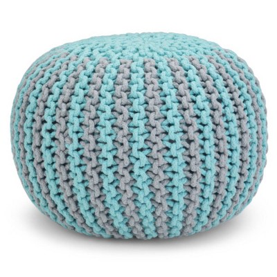 Eadie Hand Knit Round Pouf Aqua/Gray - WyndenHall