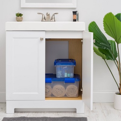 19 Quart Clear Plastic Stackable Storage Bins with Blue Lids