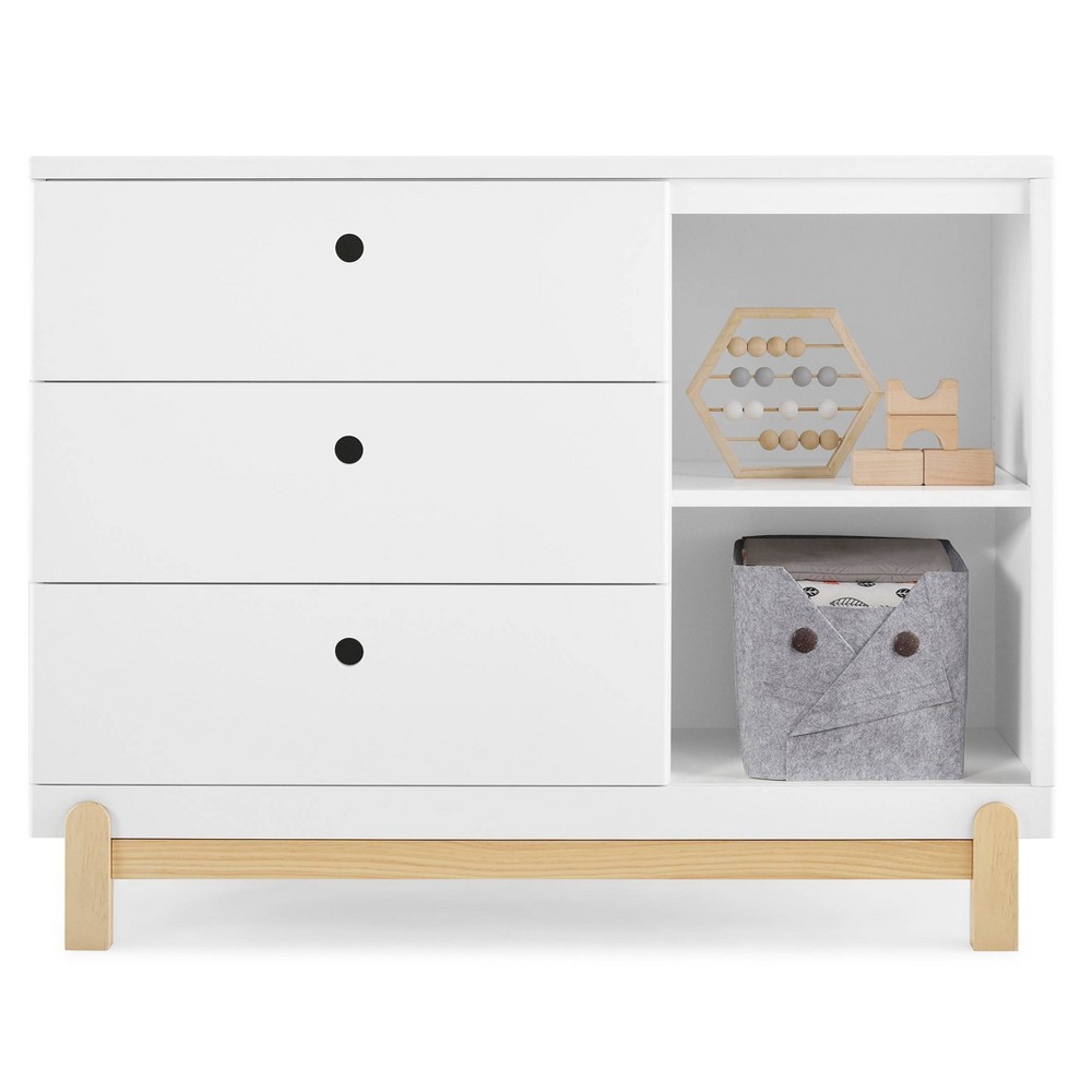Delta Children Poppy 3 Drawer Dresser with Cubbies and Interlocking Drawers - Bianca White/Natural -  89450757