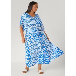 Women's Printed Tie Back Maxi Dress - Size 12, Victoria Blue - Ashley Stewart