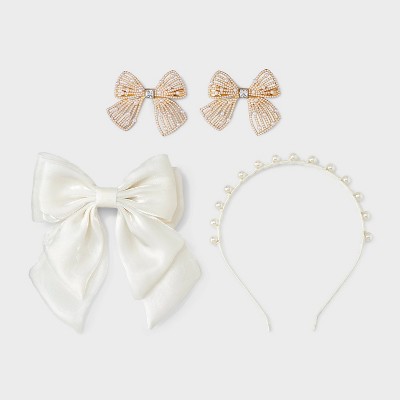 Headband and Bow Barrettes Set 4 pk - A New Day™ Ivory