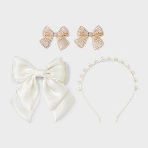 Headband and Bow Barrettes Set 4 pk - A New Day™ Ivory - 1 of 4