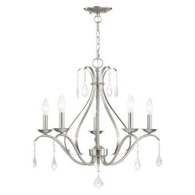 Brushed Nickel 5-Light Chandelier with Clear Crystals