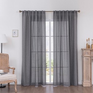 Faux Linen Texture Light Filtering Back Tab Curtains, Semi Sheer Farmhouse Window Curtains (2 Panels) - 1 of 4