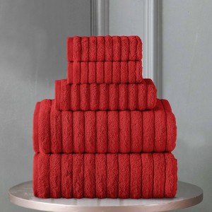 BAGOKIE 100% Turkish Cotton Corduroy Ribbed Bath Towels 6-Piece Set - 1 of 4