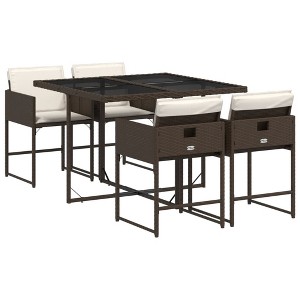vidaXL Patio Dining Set with Cushions Table and Chairs Outdoor Poly Rattan - Brown Glass 4 Items - 1 of 4