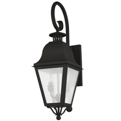 Elegant Bronze & Black Seeded Glass Outdoor Lantern