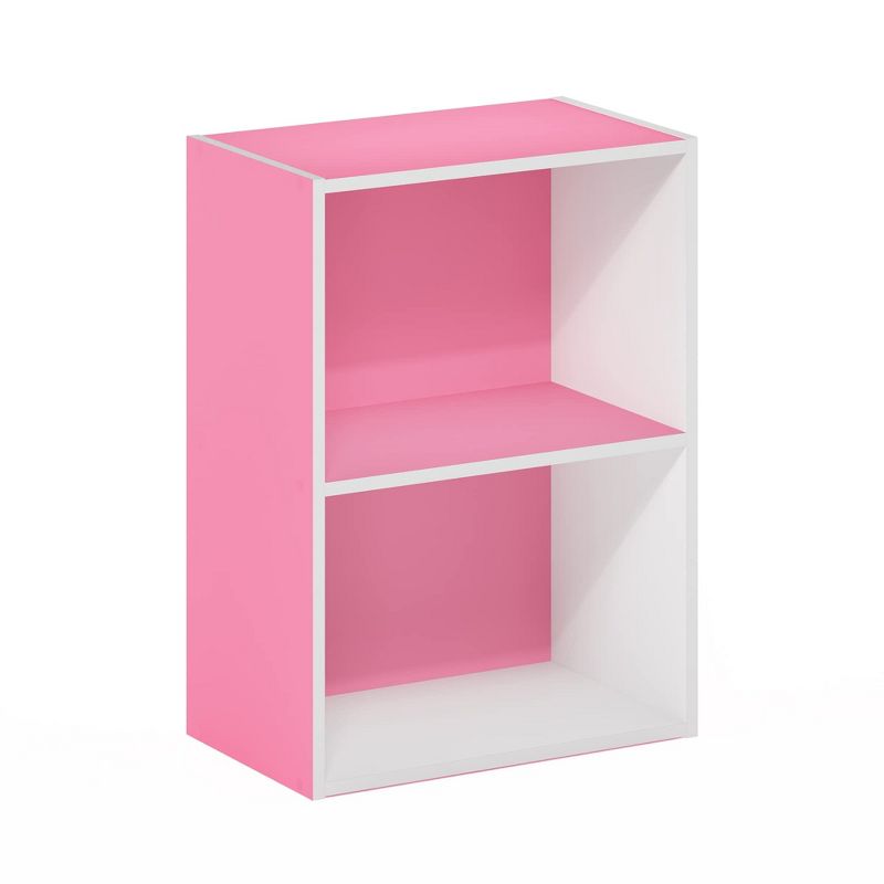 Furinno Luder 2-Tier Open Shelf Bookcase, Pink/White, 4 of 5
