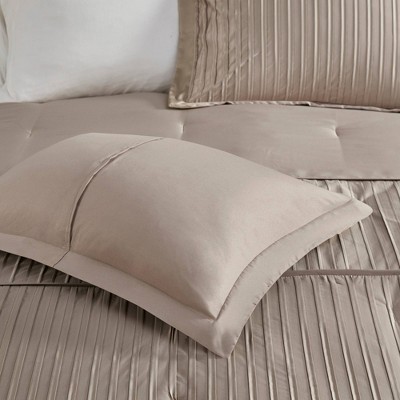 Trinity Taupe 7-Piece Polyester Charmeuse Queen Comforter Set