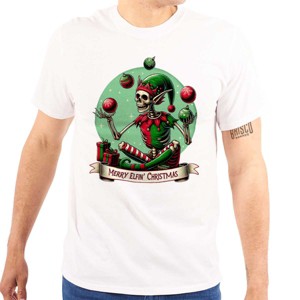 Christmas Skeleton Juggling Elf Graphic T Shirt Men or Women Brisco Brands - 1 of 4