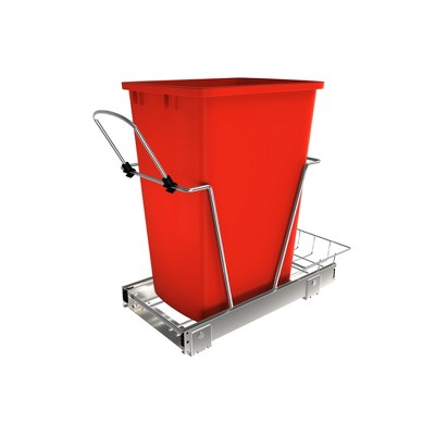 Rev-A-Shelf RV-12KD-16C-S Single 35 Quart Sliding Pull Out Waste Container Garbage Trash Recycling Bin for Kitchen Cabinets, Red