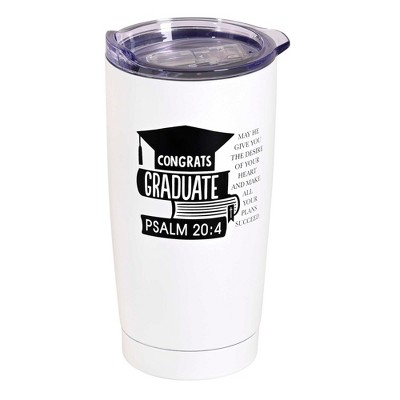 Dicksons SSTUMW-162 Congrats Graduate May He Give You The Desires Of Your Heart White 20 Ounce 18/8 Stainless Steel Travel Mug Tumbler With Screw On