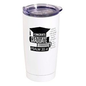 Dicksons SSTUMW-162 Congrats Graduate May He Give You The Desires Of Your Heart White 20 Ounce 18/8 Stainless Steel Travel Mug Tumbler With Screw On - 1 of 2