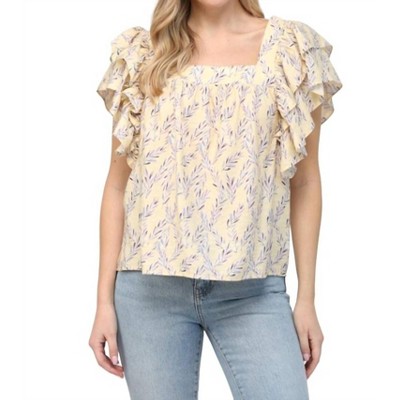 Women's Square Neck Ruffle Sleeve Top - Fate
