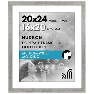 Americanflat 20x24 Picture Frame with Polished Plexiglass - Use as 16" x 20" Frame with Mat or 20x24 Frame Without Mat - Grey Wood