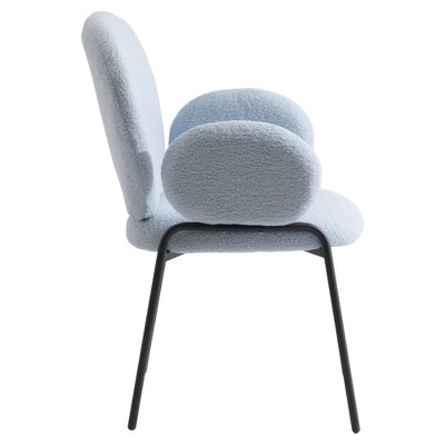 Celestial Blue Boucle Upholstered Arm Chair with Black Metal Frame