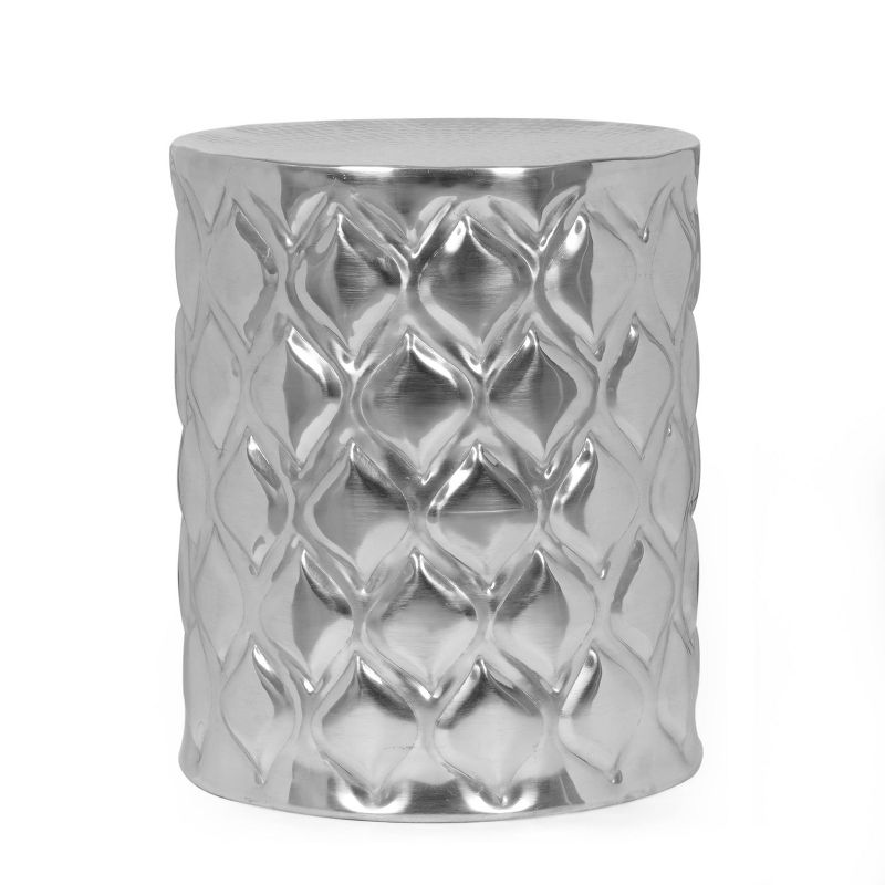 Huller Modern Glam Handcrafted Aluminum Ikat Side Table Silver - Christopher Knight Home, 1 of 8