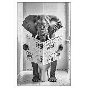Trends International Reinders: Toilet Humor - Elephant Toilet Framed Wall Poster Prints White Framed Version 22.375" x 34" - 1 of 4