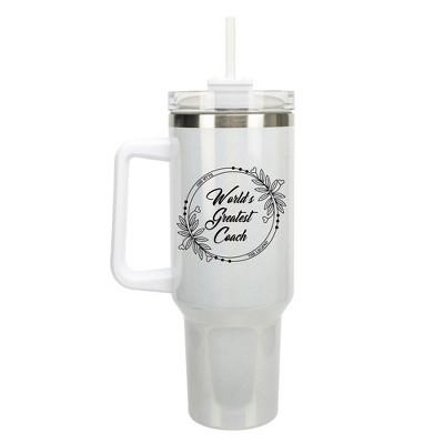 Elanze Designs World's Greatest Coach Myth Legend Floral 40 oz. Stainless Steel, Large Water Bottle Coffee Mug, Spill & Leak Resistant, Thermal Travel