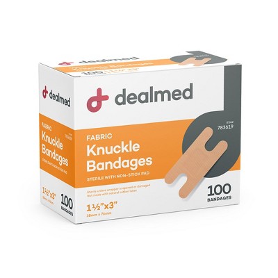 Dealmed Fabric Knuckle Bandages with Non-Stick Pad, Sterile, Latex Free Wound Care, 1.5" x 3"