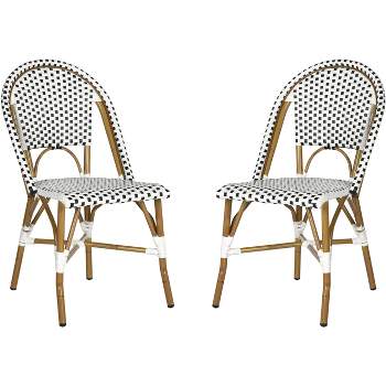 Salcha Indoor Outdoor French Bistro Side Chair (Set of 2) - Black/White/Light Brown - Safavieh.