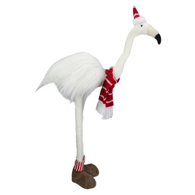 Northlight 20-Inch Plush White and Red Standing Flamingo Christmas Tabletop Figurine