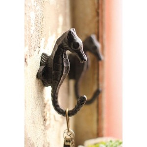 Cast Iron Sea Horse Hook 5.1"H – Distressed Coastal Wall Hook by Kalalou - 1 of 3