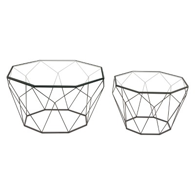 Set of 2 Metal and Glass Accent Tables Black - Olivia & May