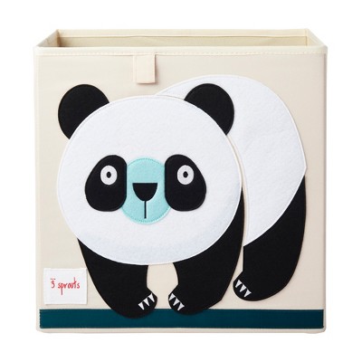 3 Sprouts Large 13 Inch Square Children's Foldable Fabric Storage Cube Organizer Box Soft Toy Bin, Panda Bear