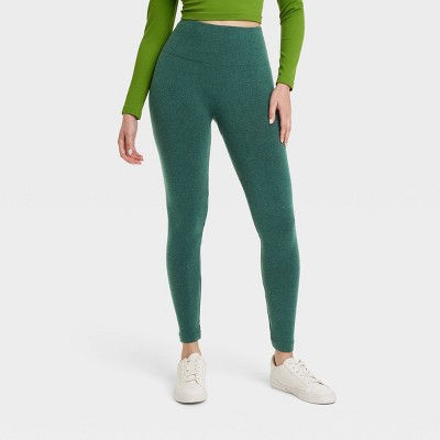 Women's High Waisted Cotton Seamless Fleece Lined Leggings - A