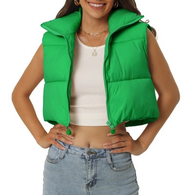 Seta T Women's High Stand Collar Lightweight Zip Puffer Crop Padded Vest