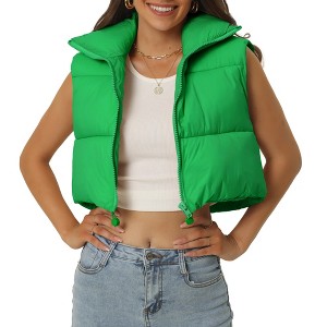 Seta T Women's High Stand Collar Lightweight Zip Puffer Crop Padded Vest - 1 of 4
