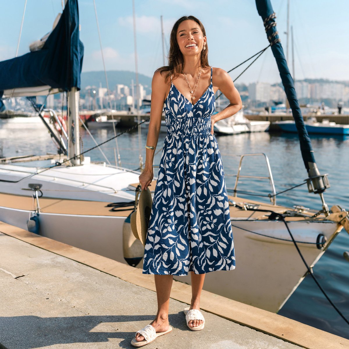 Женские платья Cupshe Women's Spaghetti Strap Maxi Dress with Leaf Print-M-Blue — фото 5