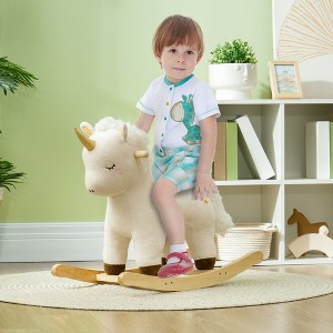 Whisen Toddler Plush Unicorn Rocking Horse with Handle Grips, Riding Rocker Chair Toy Gift for 2-4 Years Old - White - 1 of 4