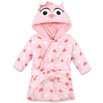 Hudson Baby Infant Girl Cotton Rich Bathrobe, Pink Owl, 0-9 Months