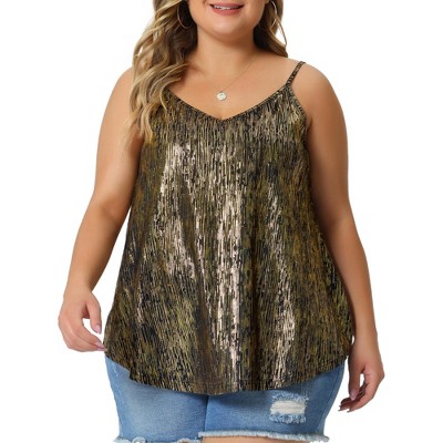 Agnes Orinda Women's Plus Size Spaghetti Strap Glitter Metallic Concert  Outfits V Neck Camisoles : Target